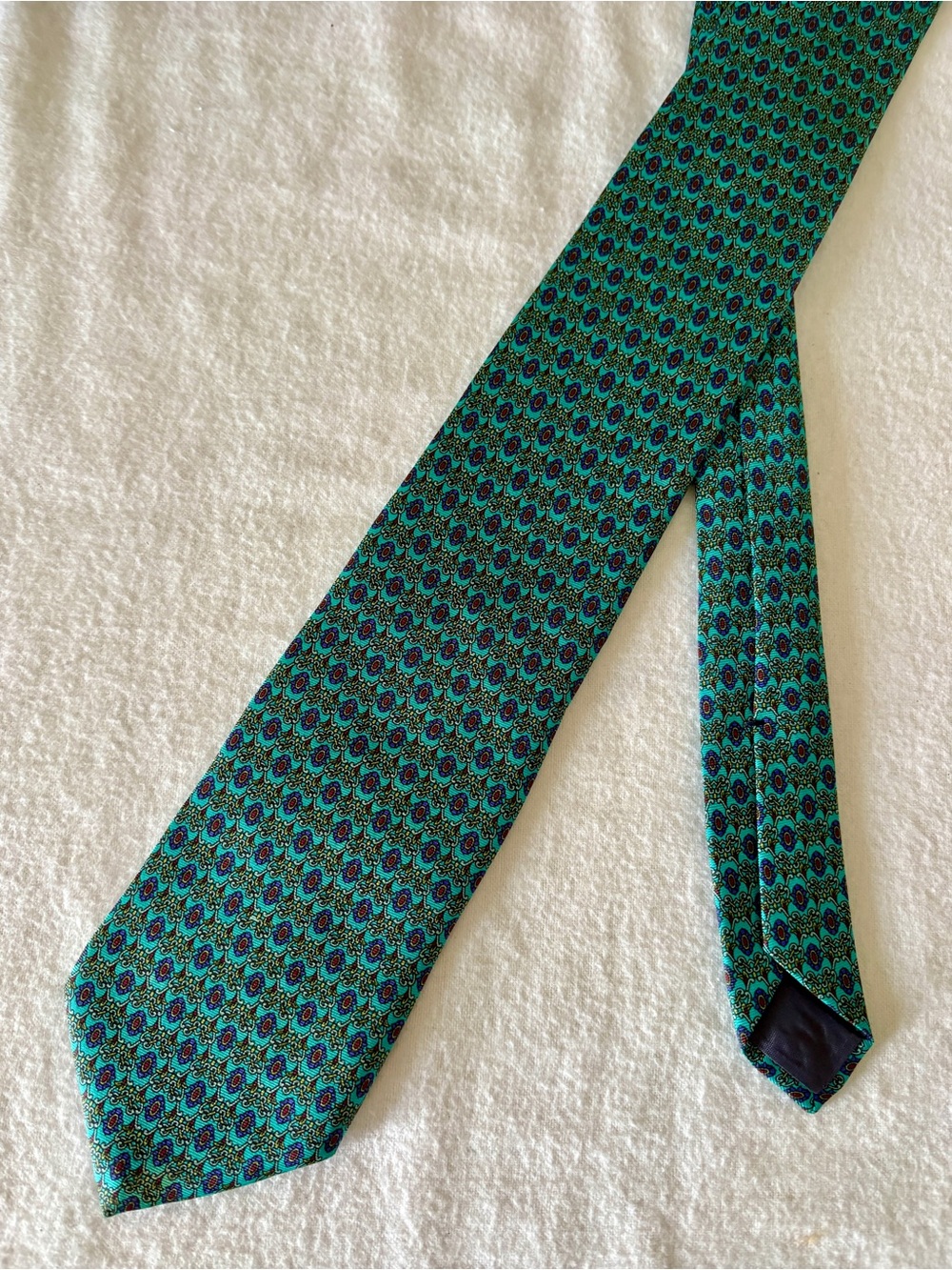 Vintage Kassel Brothers Silk Tie Slip Stitch Aqua Blue Oval Medallions USA EUC